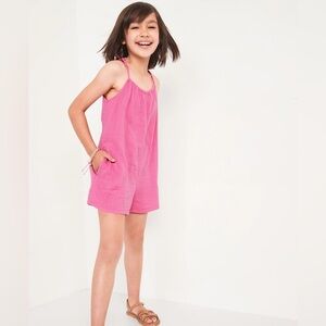 OLD NAVY Girls Pink Cotton Gauze Tie‎ Shoulder Romper Size 8 Medium